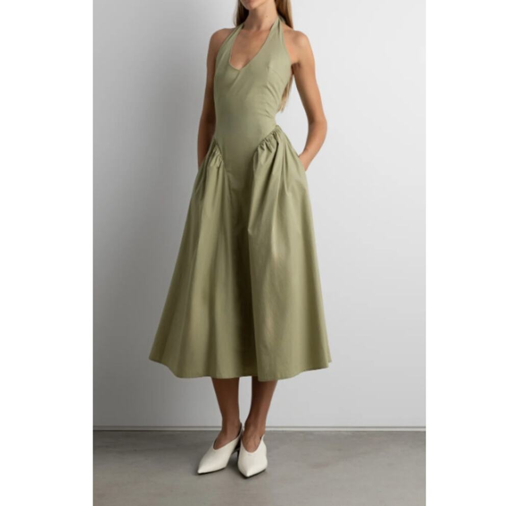 Oak + Fort Tea Cotton Poplin Halter Midi Dress Size XS